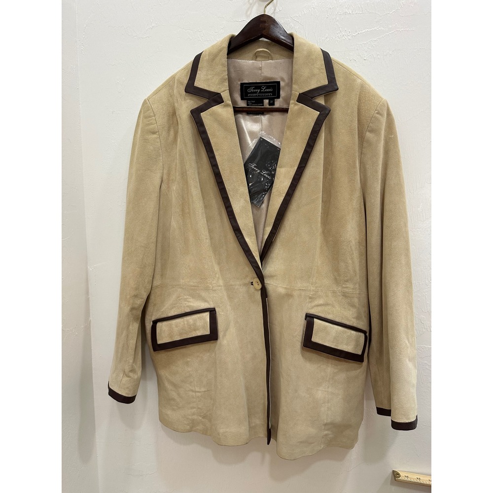 NWT Terry Lewis Classic Luxuries Tan  Leather Trim Blazer Jacket Womens 2X